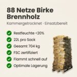 88 Netze Kammergetrocknetes gespalten Birke Brennholz 25cm – Image 3